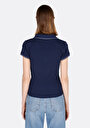 thumb-Slim Fit Polo Yaka Düz Kadın Lacivert Kısa Kol Tişört