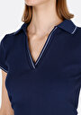 thumb-Slim Fit Polo Yaka Düz Kadın Lacivert Kısa Kol Tişört