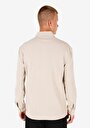thumb-Regular Fit Polo Yaka Jakarlı Erkek Bej Uzun Kol Tişört