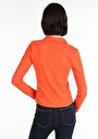 thumb-Slim Fit Polo Yaka Düz Kadın Turuncu Uzun Kol Tişört