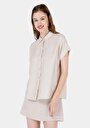 thumb-Regular Fit Shirt Neck  Kadın Ekru Kısa Kol Gömlek
