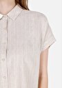 thumb-Regular Fit Shirt Neck  Kadın Ekru Kısa Kol Gömlek