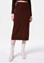 thumb-Slim Fit Düz  Kadın Kahverengi Etek