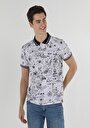 thumb-Regular Fit Polo Yaka Baskılı Erkek Beyaz Kısa Kol Tişört