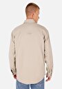 thumb-Comfort Fit Shirt Neck Düz Erkek Bej Uzun Kol Gömlek