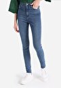 thumb-Skinny Fit Yüksek Bel Dar Paça Kadın İndigo Jean Pantolon