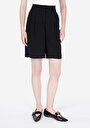 thumb-Regular Fit Yüksek Bel Düz Kadın Siyah Şort