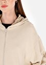 thumb-Regular Fit Fermuarlı Düz Kadın Bej Sweatshirt