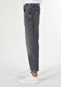 thumb-Loose Relaxed Fit Drop Crotch Kısa Paça Erkek Gri Jean Pantolon