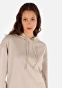 thumb-Comfort Fit Kapüşonlu Baskılı Kadın Bej Sweatshirt
