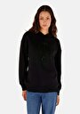 thumb-Comfort Fit Kapüşonlu Baskılı Kadın Siyah Sweatshirt