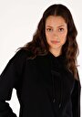 thumb-Comfort Fit Kapüşonlu Baskılı Kadın Siyah Sweatshirt