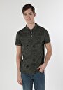 thumb-Regular Fit Polo Yaka Baskılı Erkek Yeşil Kısa Kol Tişört