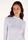 thumb-Slim Fit Dik Yaka Düz Kadın Gri Uzun Kol Tişört