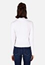 thumb-Slim Fit Dik Yaka Örme Düz Kadın Beyaz Uzun Kol Tişört