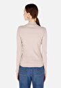 thumb-Slim Fit Dik Yaka Düz Kadın Bej Uzun Kol Tişört