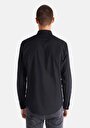 thumb-Slim Fit Shirt Neck Düz Cepsiz Erkek Siyah Uzun Kol Gömlek