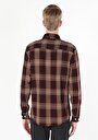 thumb-Regular Fit Shirt Neck Ekoseli Erkek Bordo Uzun Kol Gömlek