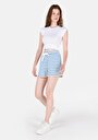 thumb-Regular Fit Orta Bel  Kadın Mavi Şort