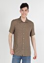 thumb-Regular Fit Shirt Neck Baskılı Erkek Bej Kısa Kol Gömlek