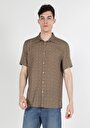 thumb-Regular Fit Shirt Neck Baskılı Erkek Bej Kısa Kol Gömlek