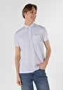 thumb-Regular Fit Polo Yaka Baskılı Örme Erkek Beyaz Kısa Kol Tişört