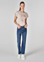 thumb-Regular Fit Orta Bel Slim Straight Leg Kadın İndigo Jean Pantolon