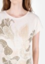 thumb-Regular Fit Örme Yuvarlak Yaka Baskılı Kadın Ekru Kısa Kol Tişört