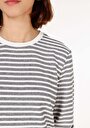 thumb-Regular Fit Yuvarlak Yaka Çizgili Kadın Beyaz Uzun Kol Tişört