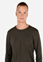 thumb-Regular Fit Yuvarlak Yaka Düz Erkek Yeşil Uzun Kol Tişört