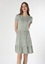 thumb-Regular Fit Çiçekli Kadın Yeşil Kısa Kol Elbise