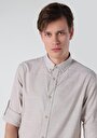 thumb-Regular Fit Shirt Neck Düz Erkek Bej Roll-Up Gömlek