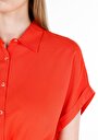 thumb-Regular Fit Shirt Neck  Kadın Kirmizi Kısa Kol Gömlek