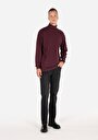 thumb-Comfort Fit Balıkçı Yaka Düz Erkek Mor Uzun Kol Tişört