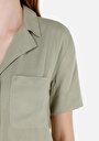 thumb-Regular Fit Shirt Neck Düz Kadın Yeşil Kısa Kol Gömlek