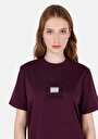 thumb-Regular Fit Yuvarlak Yaka Baskılı Kadın Mor Kısa Kol Tişört