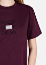 thumb-Regular Fit Yuvarlak Yaka Baskılı Kadın Mor Kısa Kol Tişört
