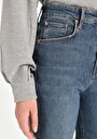 thumb-Regular Fit Yüksek Bel Düz Paça Kadın İndigo Jean Pantolon