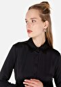 thumb-Slim Fit Shirt Neck  Kadın Siyah Uzun Kol Gömlek