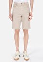 thumb-Regular Fit Düğmeli Orta Bel Düz Erkek Bej Şort