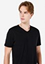 thumb-Regular Fit V Yaka Düz Erkek Siyah Kısa Kol Tişört