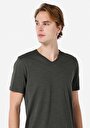 thumb-Regular Fit V Yaka Düz Erkek Yeşil Kısa Kol Tişört