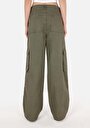 thumb-Regular Fit Yüksek Bel Geniş Paça Cargo Cep Kadın Yeşil Pantolon