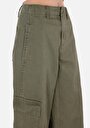 thumb-Regular Fit Yüksek Bel Geniş Paça Cargo Cep Kadın Yeşil Pantolon