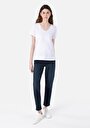thumb-Regular Fit V Yaka Düz Kadın Beyaz Kısa Kol Tişört