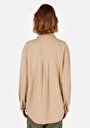 thumb-Regular Fit Shirt Neck  Kadın Bej Uzun Kol Gömlek