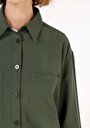 thumb-Relax Fit Dokuma Shirt Neck Kadın Yeşil Uzun Kol Gömlek