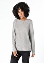 thumb-Regular Fit Yuvarlak Yaka Düz Kadın Gri Uzun Kol Tişört