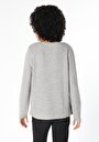 thumb-Regular Fit Yuvarlak Yaka Düz Kadın Gri Uzun Kol Tişört