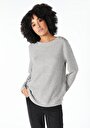 thumb-Regular Fit Yuvarlak Yaka Düz Kadın Gri Uzun Kol Tişört